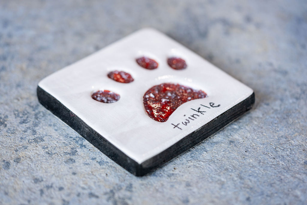 Square Pet Memorial Tile with Paw Print - Custom Ceramic Tribute with Optional Text