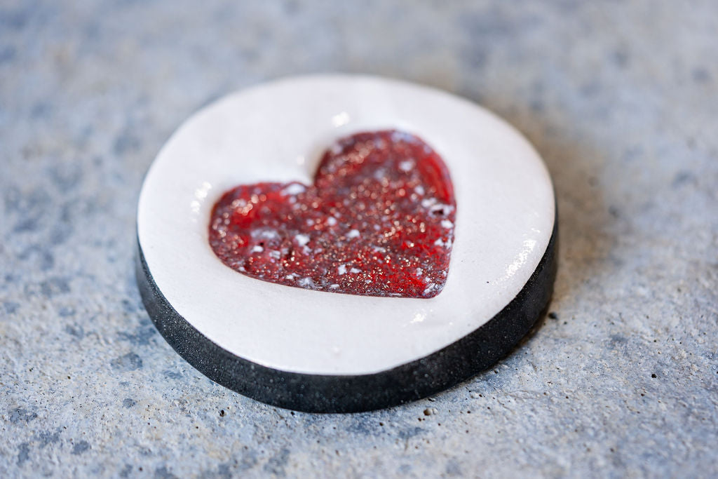 Circular Memorial Tile - Minimalist Ceramic Tribute with Ash-Infused Heart