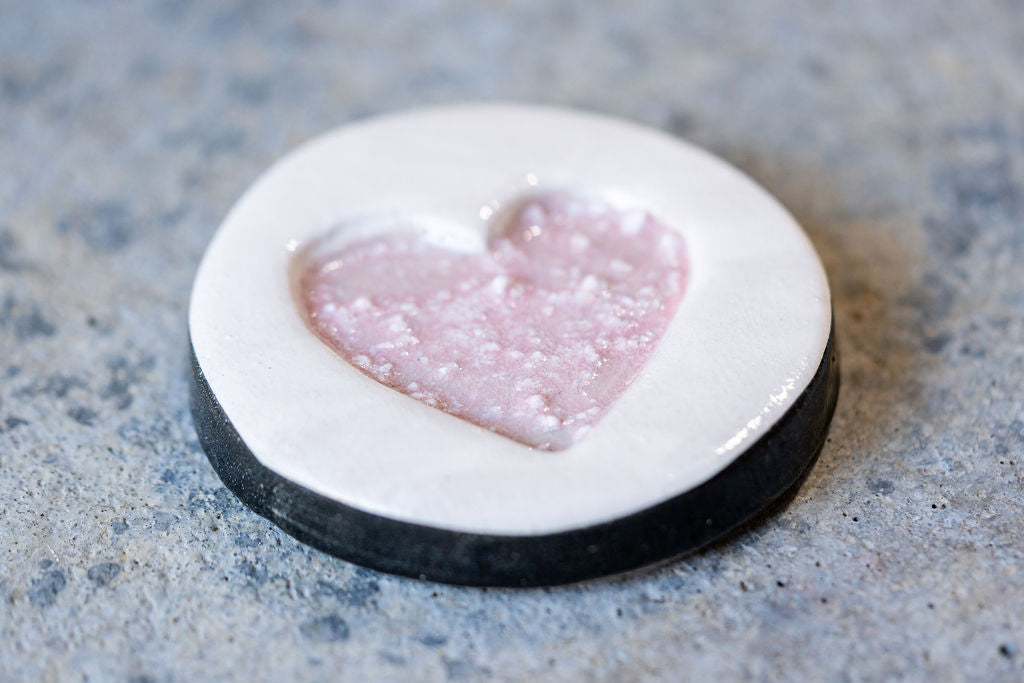 Circular Memorial Tile - Minimalist Ceramic Tribute with Ash-Infused Heart