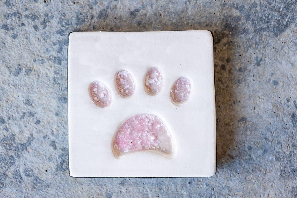 Square Pet Memorial Tile with Paw Print - Custom Ceramic Tribute with Optional Text