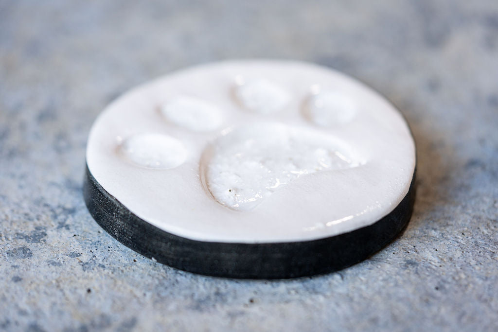 Circular Pet Memorial Tile with Paw Print - Minimalist Ceramic Tribute