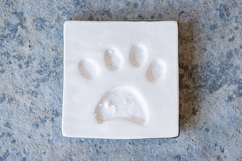 Square Pet Memorial Tile with Paw Print - Custom Ceramic Tribute with Optional Text
