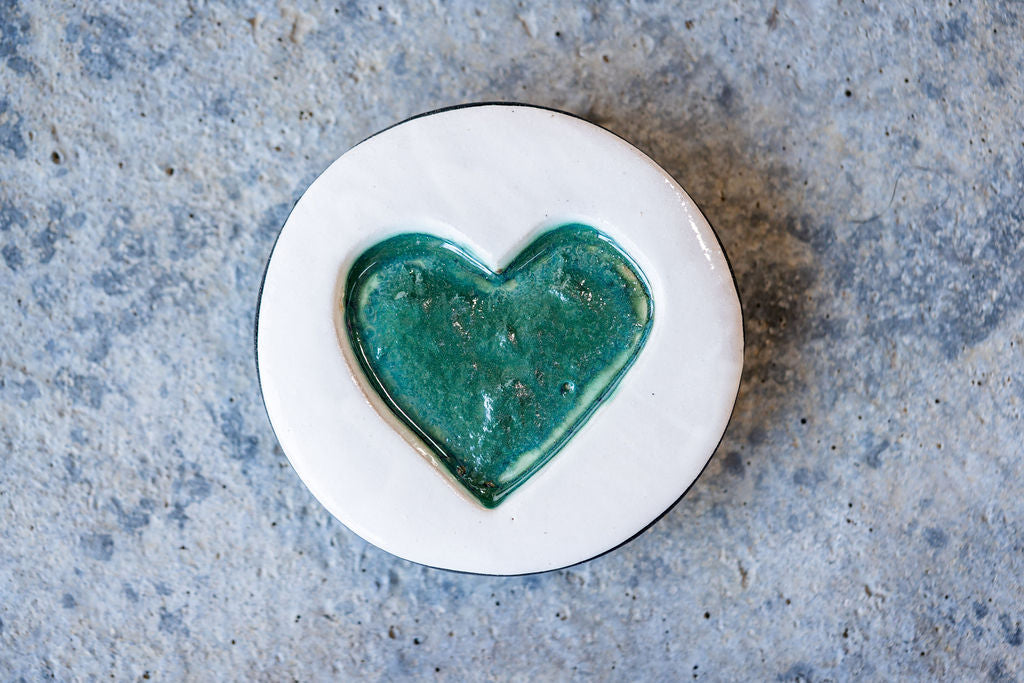 Circular Memorial Tile - Minimalist Ceramic Tribute with Ash-Infused Heart