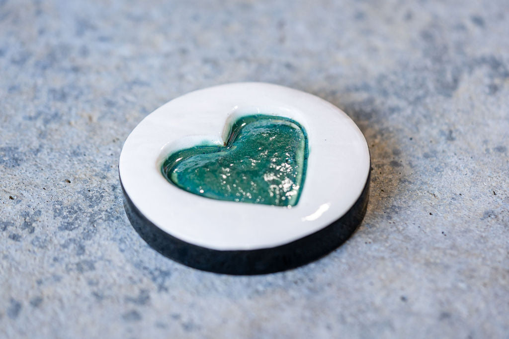 Circular Memorial Tile - Minimalist Ceramic Tribute with Ash-Infused Heart