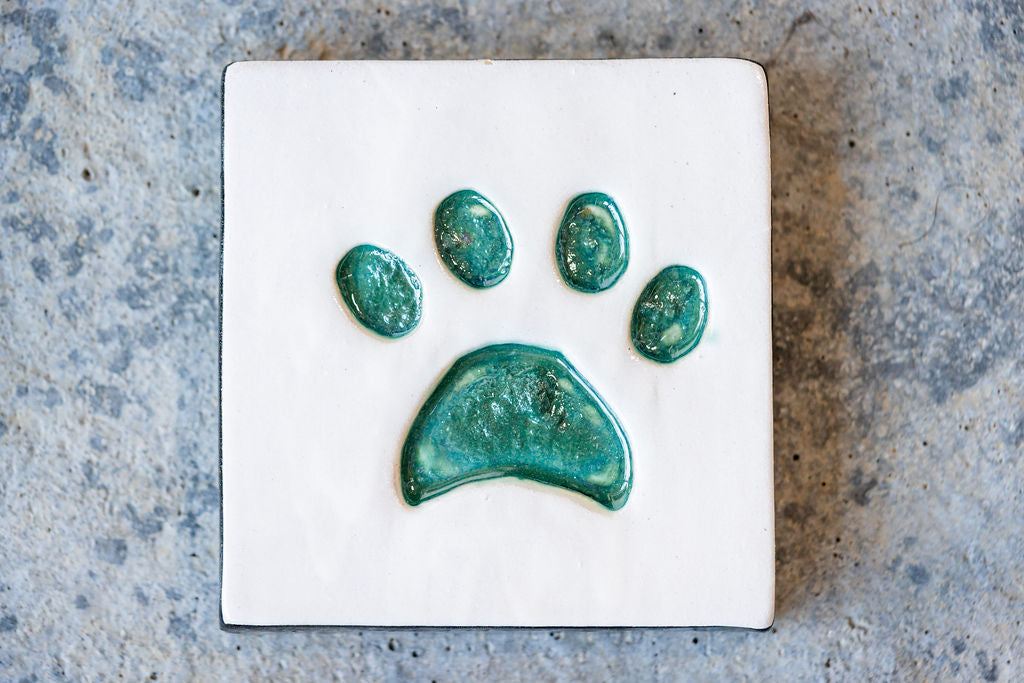 Square Pet Memorial Tile with Paw Print - Custom Ceramic Tribute with Optional Text