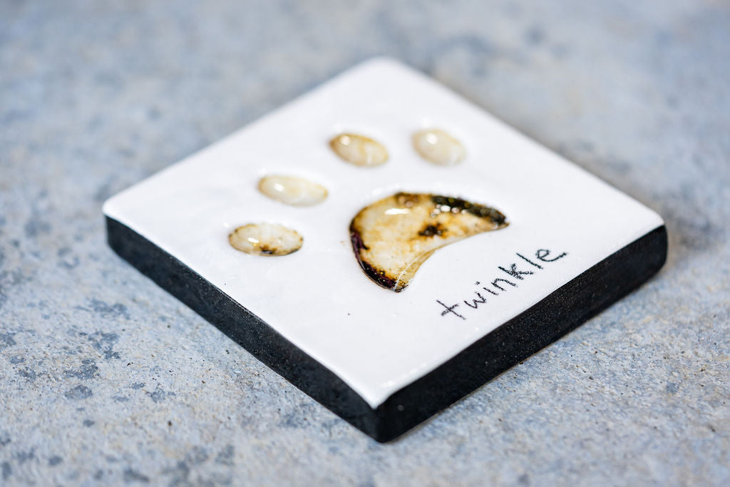 Square Pet Memorial Tile with Paw Print - Custom Ceramic Tribute with Optional Text