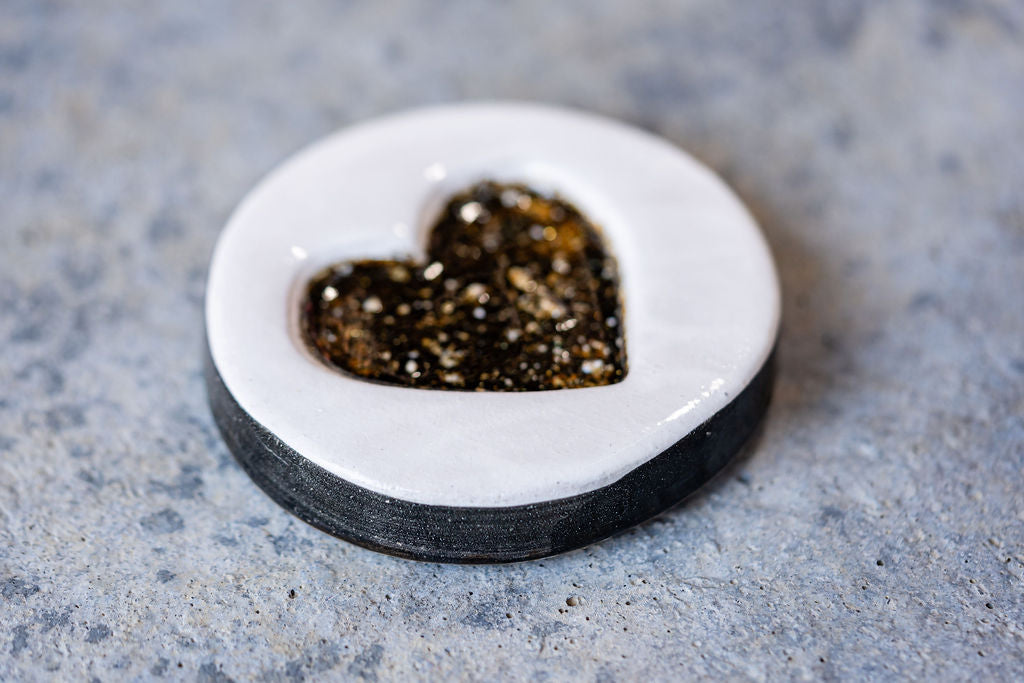 Circular Memorial Tile - Minimalist Ceramic Tribute with Ash-Infused Heart