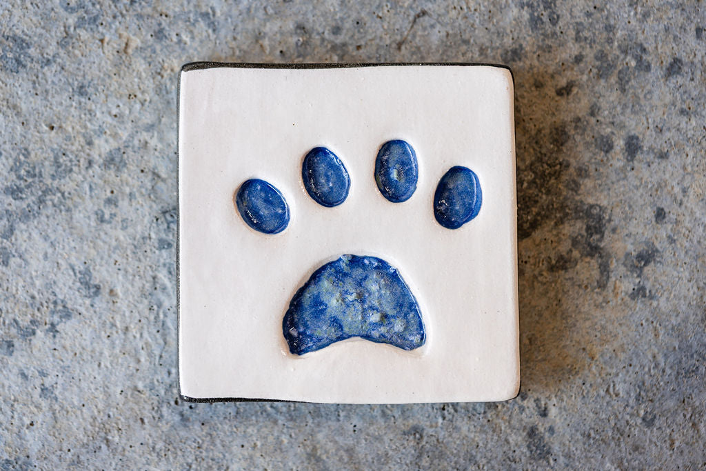 Square Pet Memorial Tile with Paw Print - Custom Ceramic Tribute with Optional Text