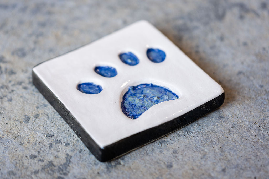 Square Pet Memorial Tile with Paw Print - Custom Ceramic Tribute with Optional Text