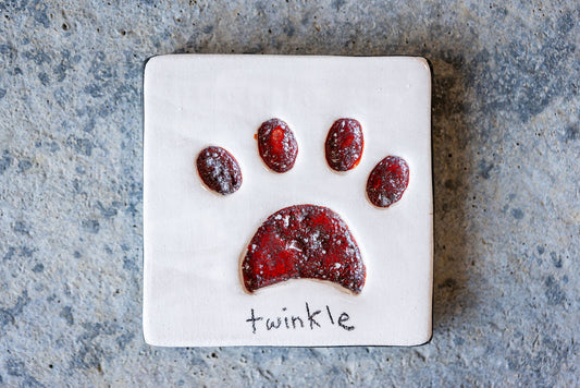 Square Pet Memorial Tile with Paw Print - Custom Ceramic Tribute with Optional Text