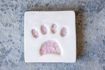 Square Pet Memorial Tile with Paw Print - Custom Ceramic Tribute with Optional Text