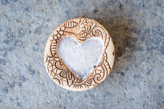 Lace Detail Memorial pebble - Natural Ceramic Tribute with Colored Texture