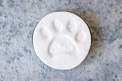 Circular Pet Memorial Tile with Paw Print - Minimalist Ceramic Tribute