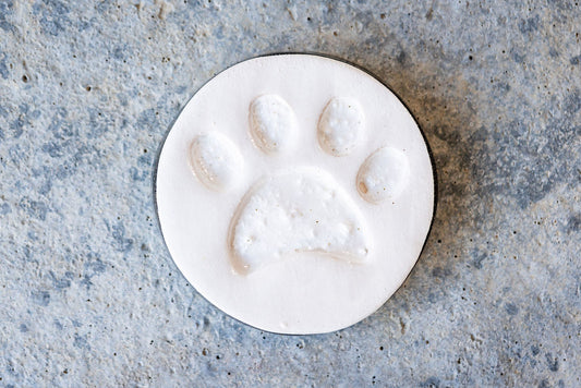 Circular Pet Memorial Tile with Paw Print - Minimalist Ceramic Tribute