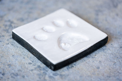 Square Pet Memorial Tile with Paw Print - Custom Ceramic Tribute with Optional Text