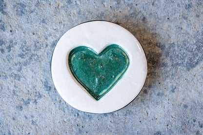 Circular Memorial Tile - Minimalist Ceramic Tribute with Ash-Infused Heart