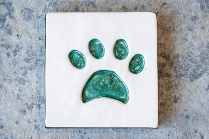 Square Pet Memorial Tile with Paw Print - Custom Ceramic Tribute with Optional Text