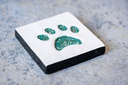 Square Pet Memorial Tile with Paw Print - Custom Ceramic Tribute with Optional Text