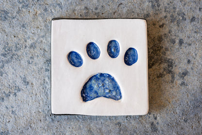 Square Pet Memorial Tile with Paw Print - Custom Ceramic Tribute with Optional Text